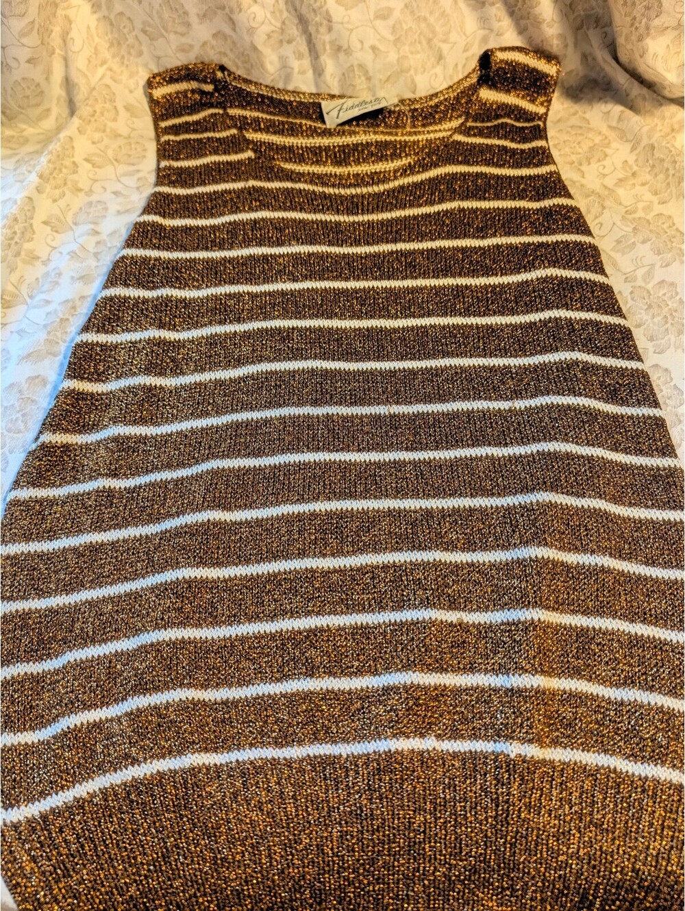 Fiddlestix New York Women's Sleeveless Sweater Brown and White Striped Knit
